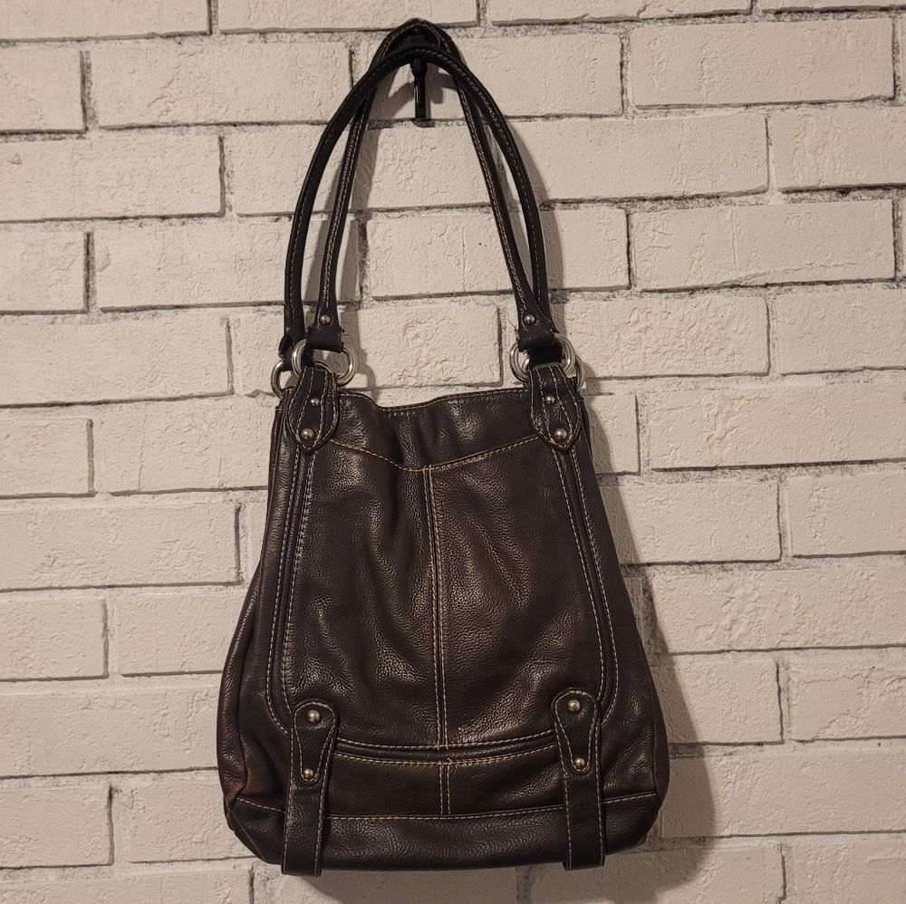 Sophia Caparelli Dark Brown Faux Leather Shoulder Bag with Leopard Print Lining